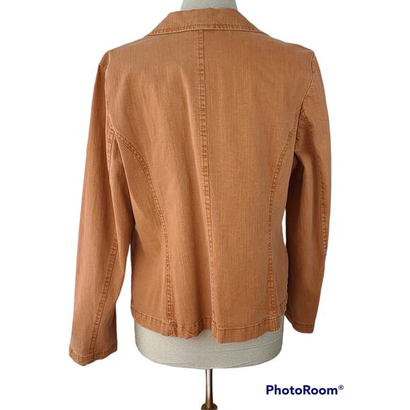 Terracotta stretch denim jacket, pockets, size 16, EUC - Picture 2 of 7